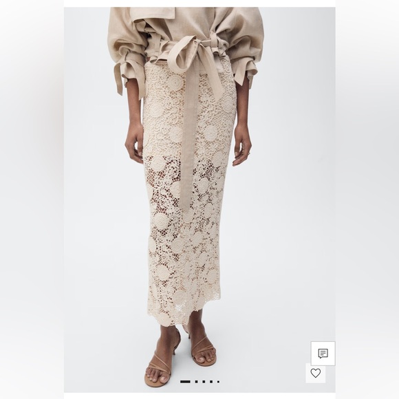 Mango Dresses & Skirts - Mango Beige Crochet Midi Skirt